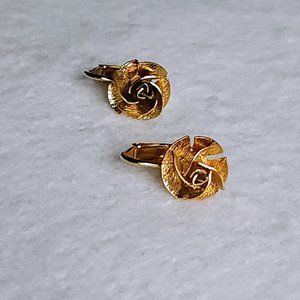 Vintage Gold Rose Clip On Earrings